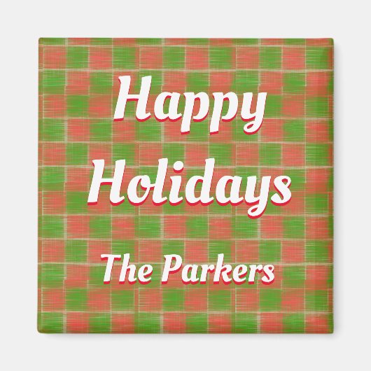 Green und Red Schachbretts Custom Christmas Magnet (Vorne)