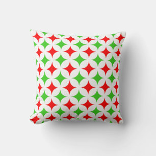 Green und Red Star Pattern auf Weiß Kissen