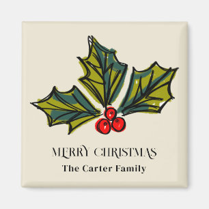 Green und Red Watercolor Holly Berry Magnet