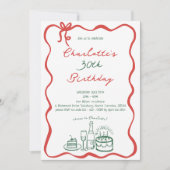 GREEN UND ROTE Hand Drawn 30. Geburtstag Einladung (Vorderseite)