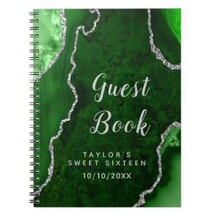 Green und Silver Agate 16 . Geburtstag Gästebuch Notizblock
