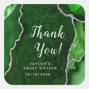 Green und Silver Agate 16 . Geburtstag Vielen Dank Quadratischer Aufkleber
