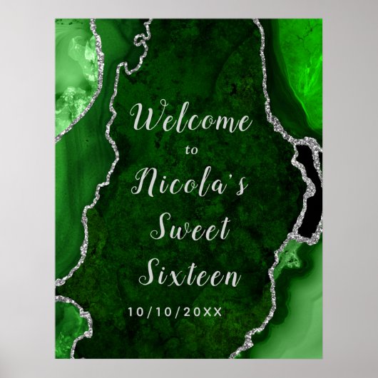 Green und Silver Agate 16 . Geburtstag Willkommen Poster (Vorne)