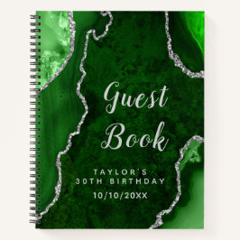 Green und Silver Agate Birthday Gästebuch Notizblock