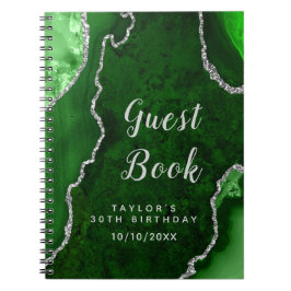 Green und Silver Agate Birthday Gästebuch Notizblock