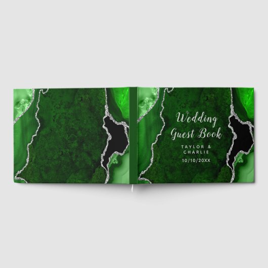 Green und Silver Agate Marmorhochzeit Gästebuch (Voll)