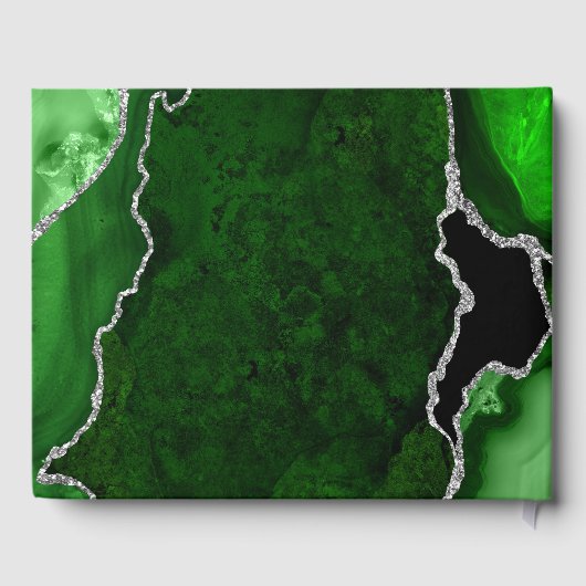 Green und Silver Agate Marmorhochzeit Gästebuch (Rückseite)