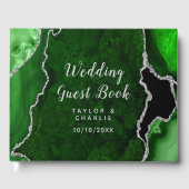 Green und Silver Agate Marmorhochzeit Gästebuch (Vorderseite)