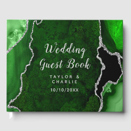 Green und Silver Agate Marmorhochzeit Gästebuch