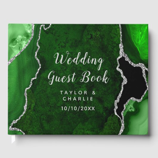 Green und Silver Agate Marmorhochzeit Gästebuch (Vorderseite)