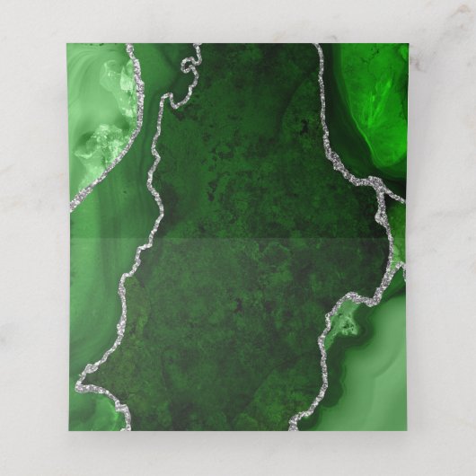 Green und Silver Agate Marmorhochzeit Platzkarte (Innenseite Aufgefaltet)
