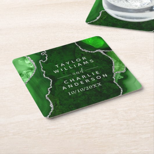 Green und Silver Agate Marmorhochzeit Rechteckiger Pappuntersetzer (angewinkelt)