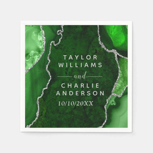 Green und Silver Agate Marmorhochzeit Serviette (Vorderseite)