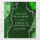 Green und Silver Agate Marmorhochzeit Weinetikett (Einzelnes Label)