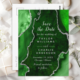Green und Silver Agate Save the Date Postkarte