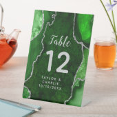 Green und Silver Agate Wedding Tischnummer Sockelschild (In Situ)