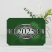 Green und Silver Floral Button 2025 Card Einladung (Stehend Vorderseite)