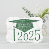 Green und Silver Floral Cap 2025 Card Einladung (Stehend Vorderseite)