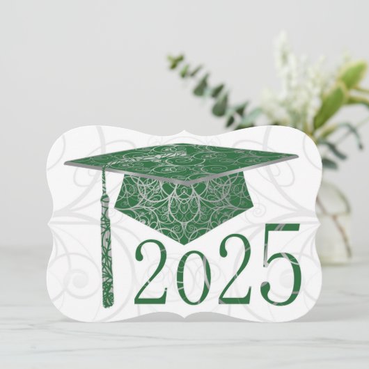 Green und Silver Floral Cap 2025 Card Einladung (Stehend Vorderseite)