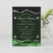 Green und Silver Glitzer Agate 16 . Geburtstag Einladung (Stehend Vorderseite)