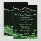 Green und Silver Glitzer Agate 16 . Geburtstag Einladung (Vorne/Hinten)