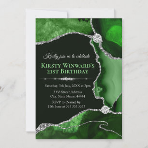 Green und Silver Glitzer Agate Birthday Party Einladung