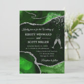 Green und Silver Glitzer Agate Wedding Einladung (Stehend Vorderseite)