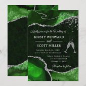 Green und Silver Glitzer Agate Wedding Einladung (Vorne/Hinten)