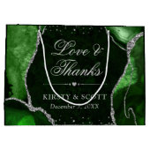 Green und Silver Glitzer Agate Wedding Große Geschenktüte (Rückseite)