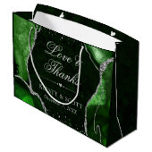Green und Silver Glitzer Agate Wedding Große Geschenktüte (Rückseite Schrägansicht)