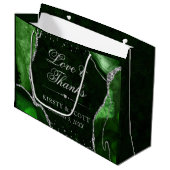 Green und Silver Glitzer Agate Wedding Große Geschenktüte (Vorderseite Schrägansicht)