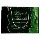 Green und Silver Glitzer Agate Wedding Große Geschenktüte (Rückseite)