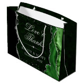 Green und Silver Glitzer Agate Wedding Große Geschenktüte (Rückseite Schrägansicht)