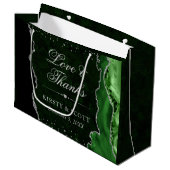 Green und Silver Glitzer Agate Wedding Große Geschenktüte (Vorderseite Schrägansicht)