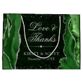 Green und Silver Glitzer Agate Wedding Große Geschenktüte (Rückseite)