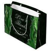 Green und Silver Glitzer Agate Wedding Große Geschenktüte (Rückseite Schrägansicht)