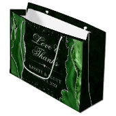 Green und Silver Glitzer Agate Wedding Große Geschenktüte (Vorderseite Schrägansicht)