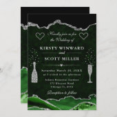 Green und Silver Glitzer Marmoragate Hochzeit Einladung (Vorne/Hinten)