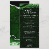 Green und Silver Imitats Glitzer Agate Wedding Menükarte (Vorne/Hinten)