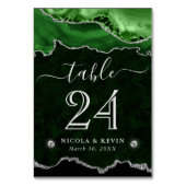Green und Silver Imitats Glitzer Agate Wedding Tischnummer (Rückseite)