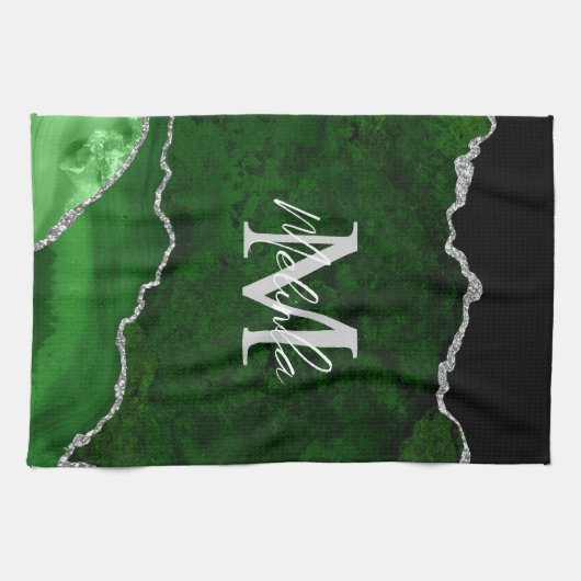 Green und Silver Marble Agate Geschirrtuch (Horizontal)