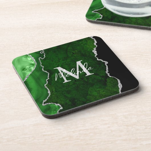 Green und Silver Marble Agate Getränkeuntersetzer (Linke Seite)