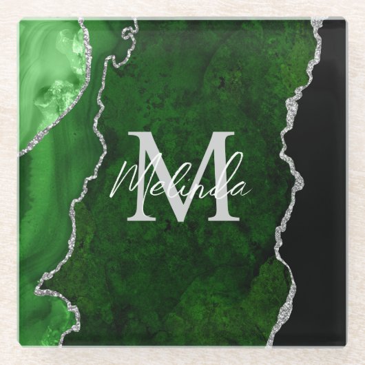 Green und Silver Marble Agate Glasuntersetzer (Vorderseite)