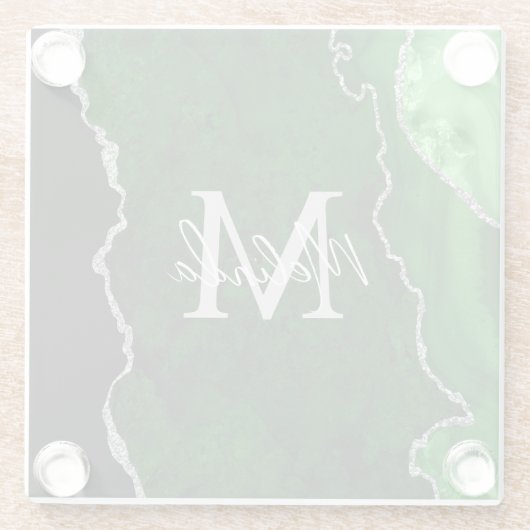 Green und Silver Marble Agate Glasuntersetzer (Rückseite)