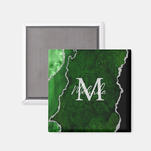 Green und Silver Marble Agate Magnet (Vorderseite/Rückseite)