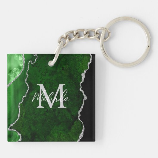 Green und Silver Marble Agate Schlüsselanhänger (Rückseite)