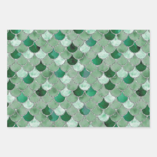 Green und Silver Mermaid Scales Geschenkpapier Set (Vorderseite 3)
