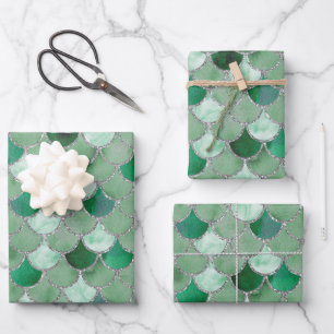 Green und Silver Mermaid Scales Geschenkpapier Set