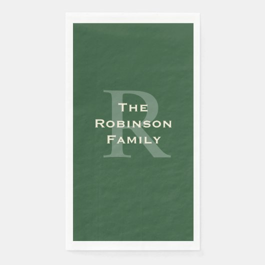 Green und Tan Name Monogram Guest Handtuch Serviette (Vorderseite)