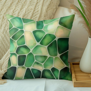 Green und Vanilla Wasserfarbe Voronoi Muster Kissen